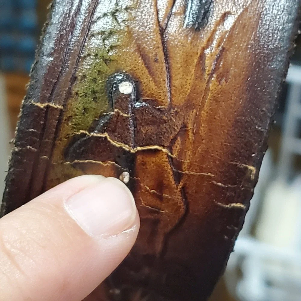 Phoenix‎ Canadian Tooled Leather Brown Leaf Acorn Geese Mens Belt Size 44 Woven